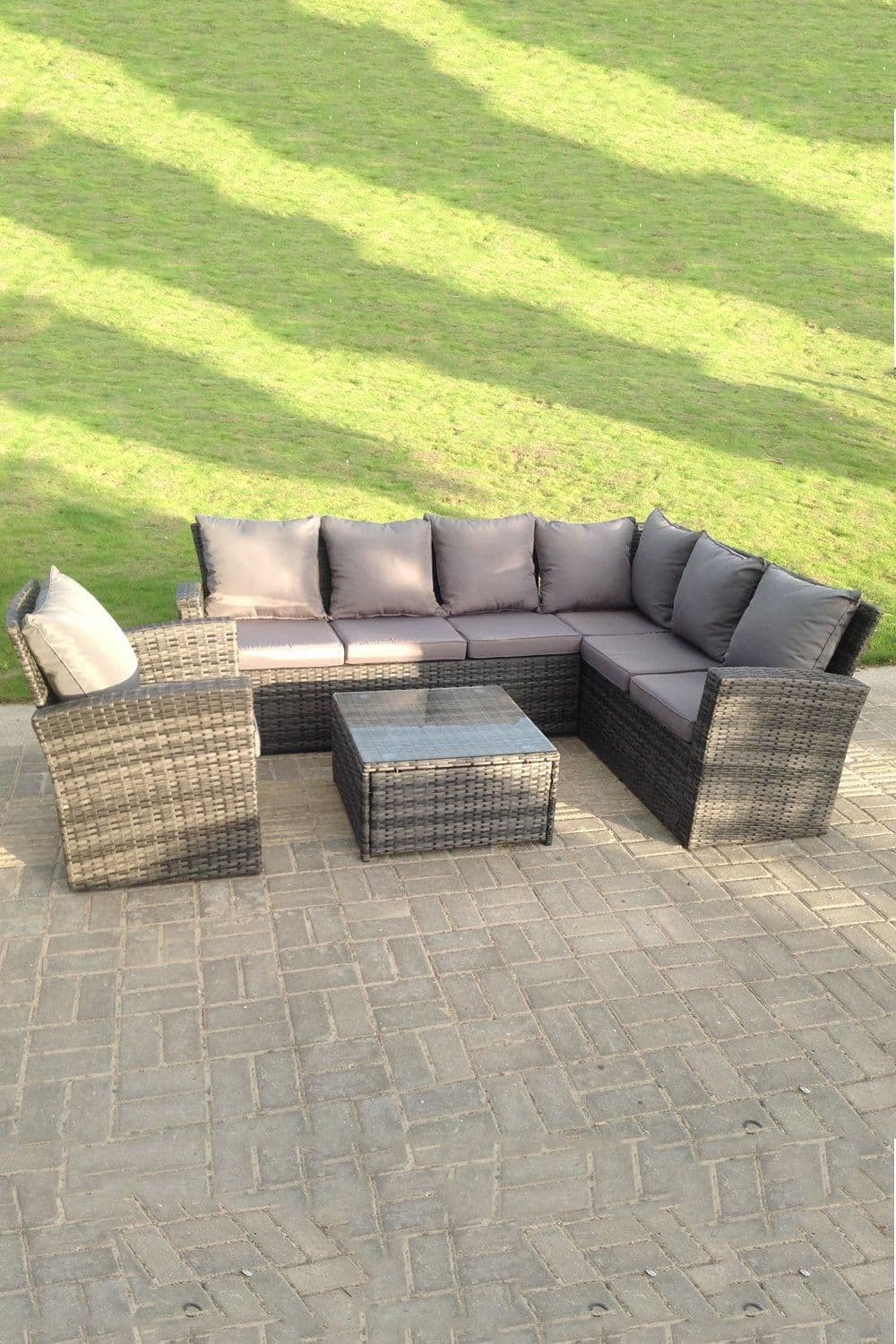 7 seater high back rattan corner sofa set chair square coffee table outdoor furniture