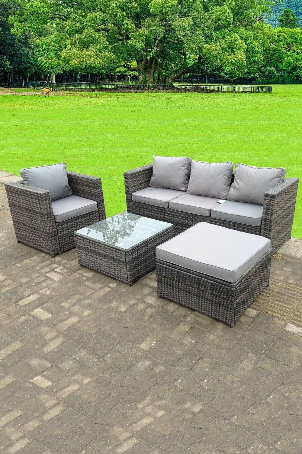 Lounge Rattan Sofa Set Tables Stool Outdoor Furniture 5 Seater