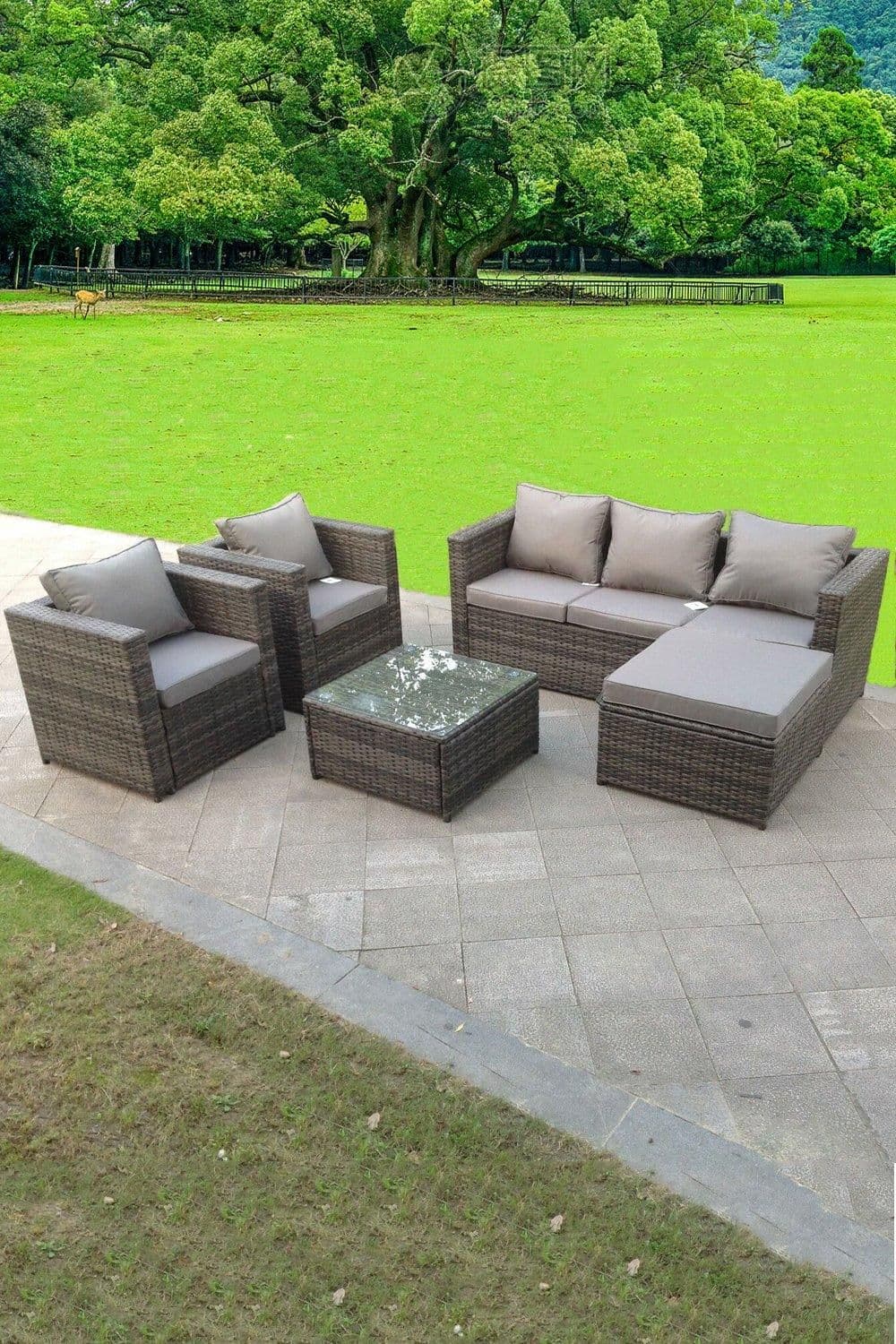 Lounge Rattan Sofa Set Tables 2 Armchair Stool Outdoor Furniture 6 Seater