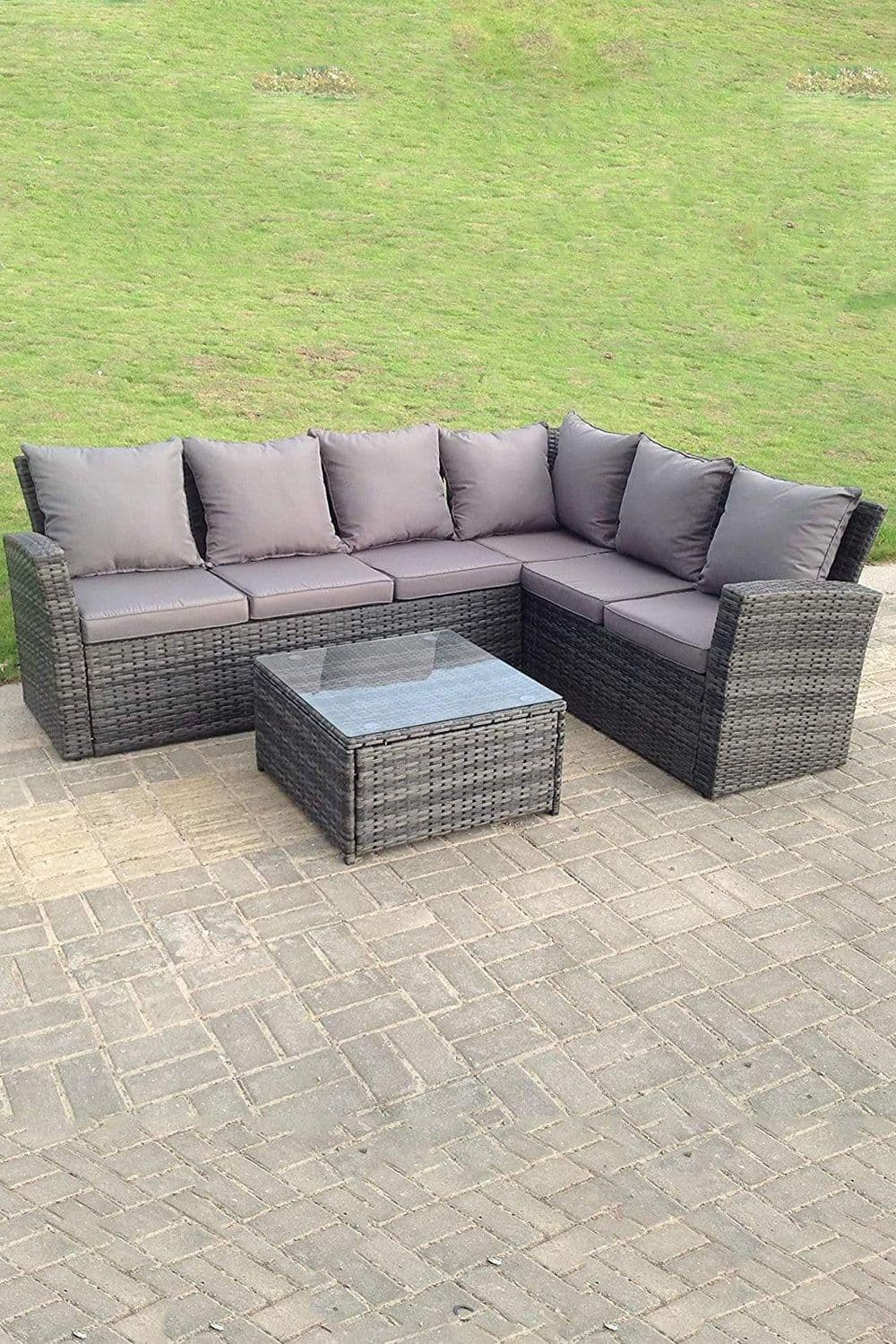 High back outdoor corner rattan sofa set square coffee table