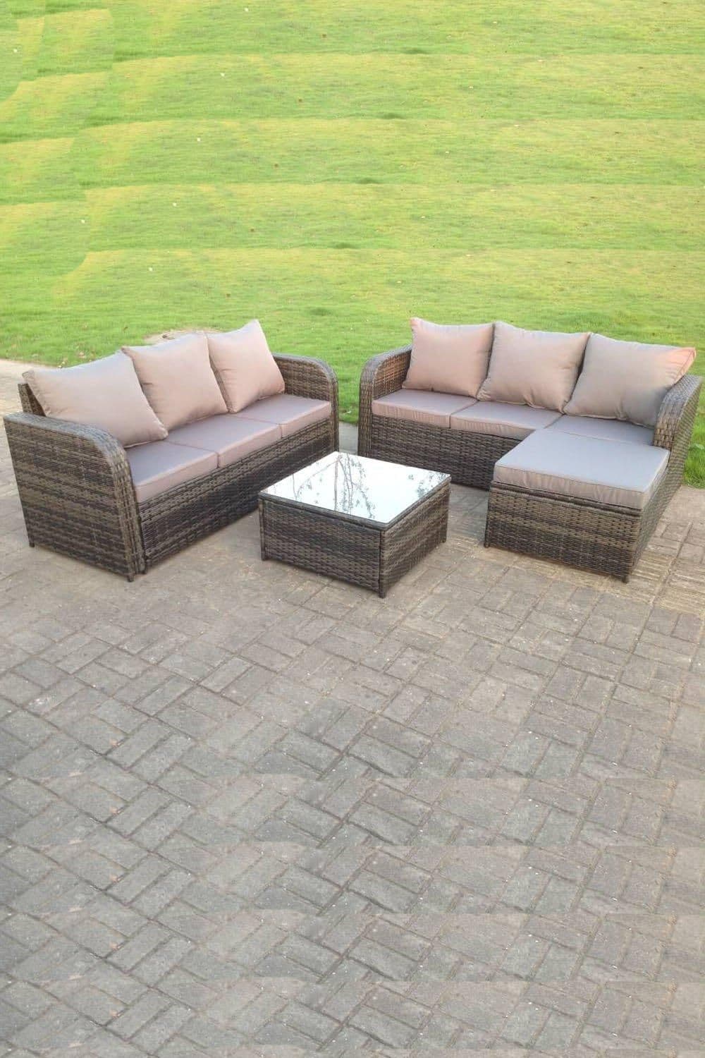 PE Wicker Rattan Garden Furniture Set Lounge Sofa Outdoor Big Footstool 7 Seater