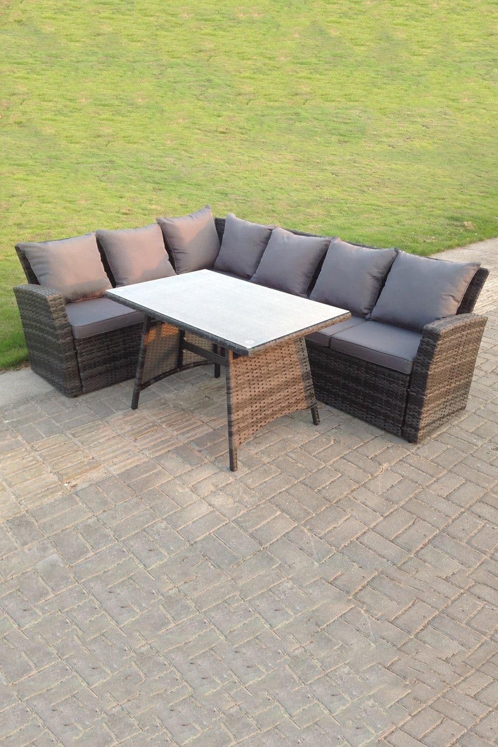 High Back Outdoor Rattan Corner Sofa Dining Set Table 6 Seater