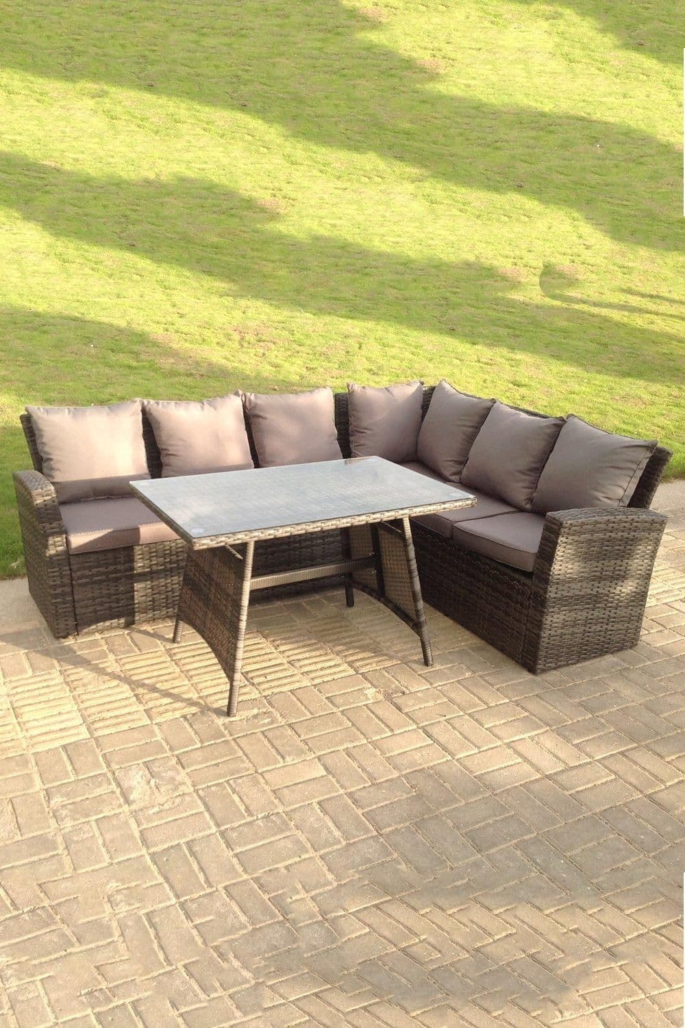High Back Outdoor Rattan Corner Sofa Dining Set Table 6 Seater