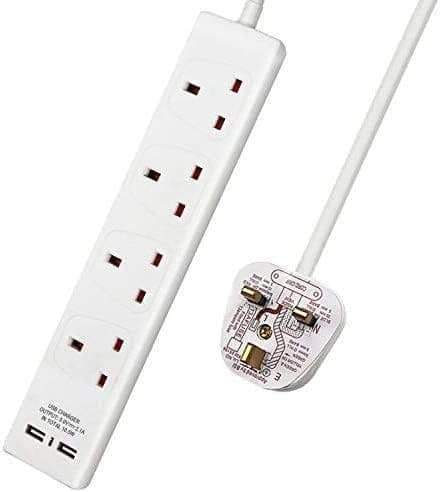 4 Way Extension Lead USB Slots 6 Gang Plug USB Power Cable 2M