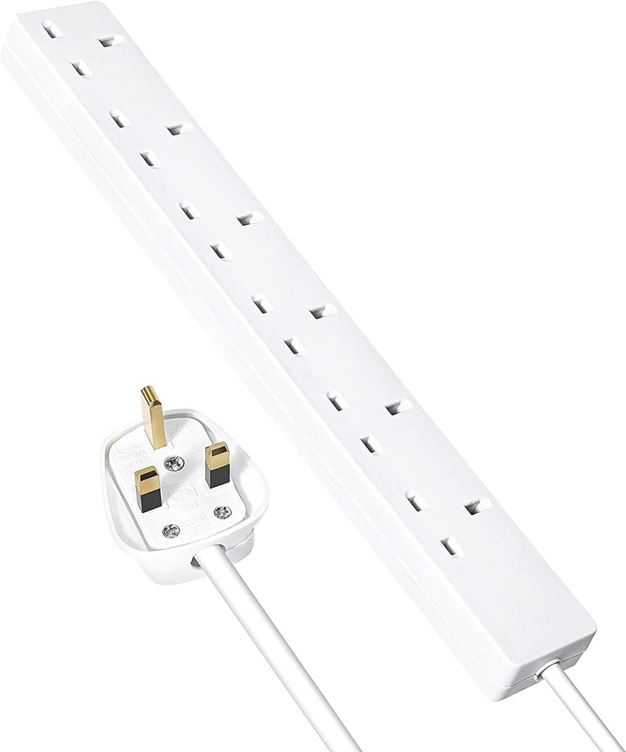 6 Gang Way 2 Meter Extension Lead Socket Power Adapter Cable UK Plug Socket