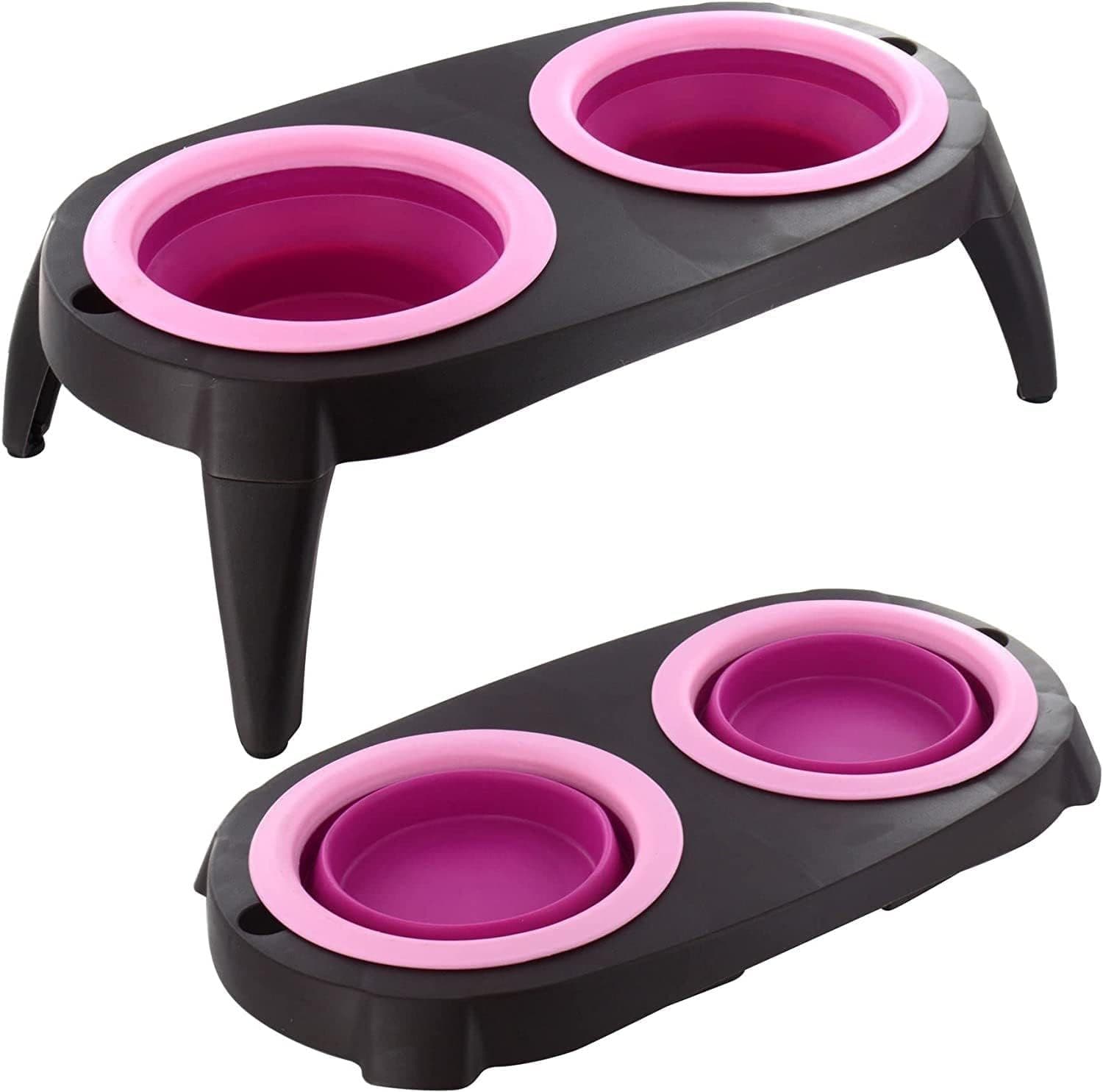 Collapsible Pet Feeding Bowl Set Foldable Tray Easy to Clean Anti Slip Stand