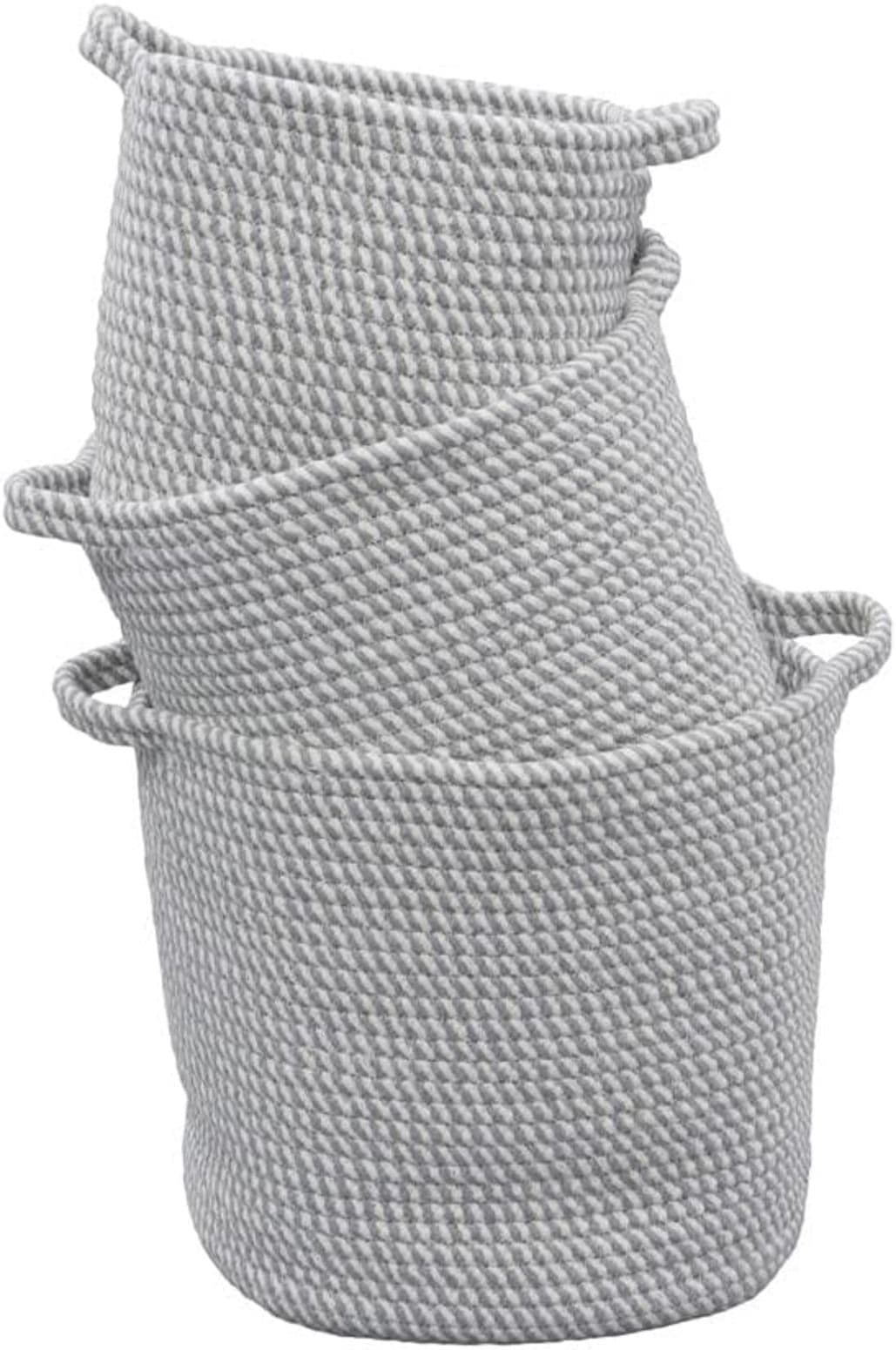 Set 3 Round Belly Cotton Rope Storage Baskets Storage Organiser Laundry Basket