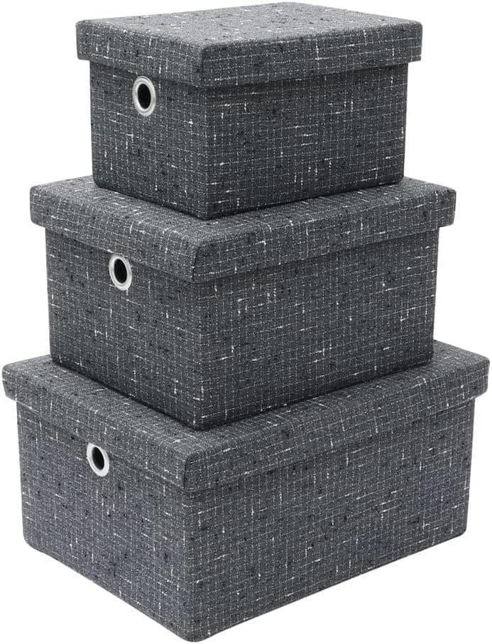 Shadow Rectangular Fabric Storage Boxes Lids Set 3 Foldable Storage Boxes