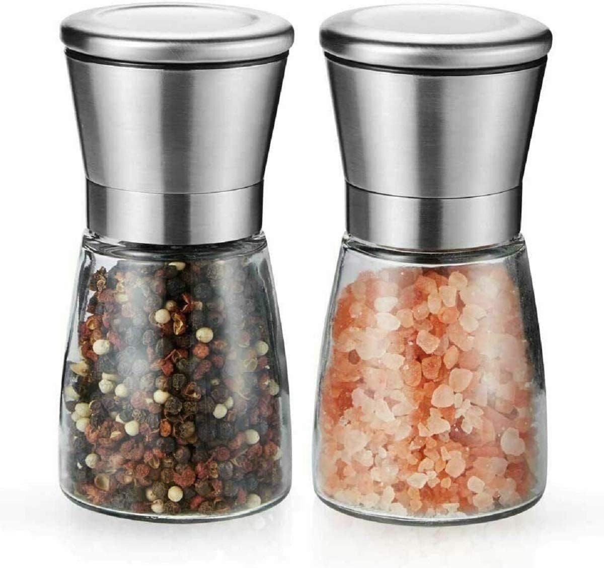 Salt Pepper Grinder Set Stainless Steel Glass Shaker Adjustable Ceramic Blade Grinder
