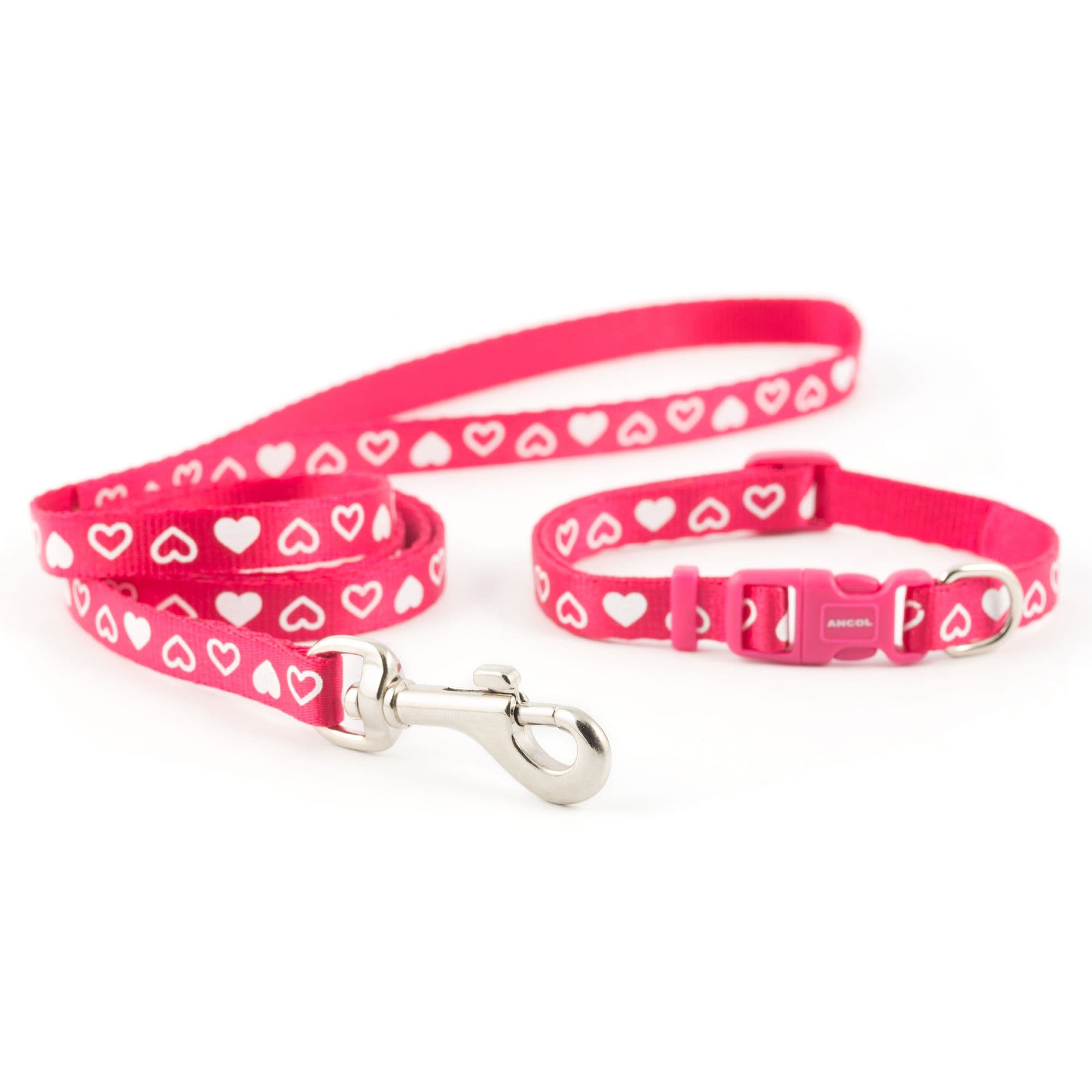 Heart Print Lightweight Comfy Adjustable 20 30 cm Dog Collar Lead Set