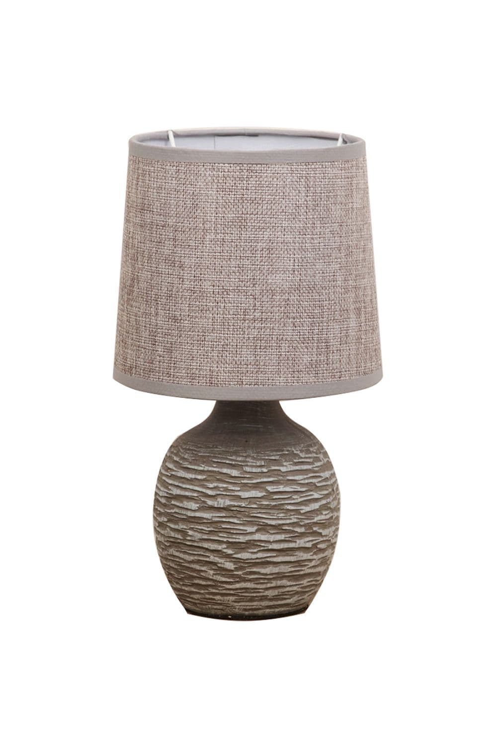 Dark Grey Textured Cement Finish Lamp with Grey Linen Shade