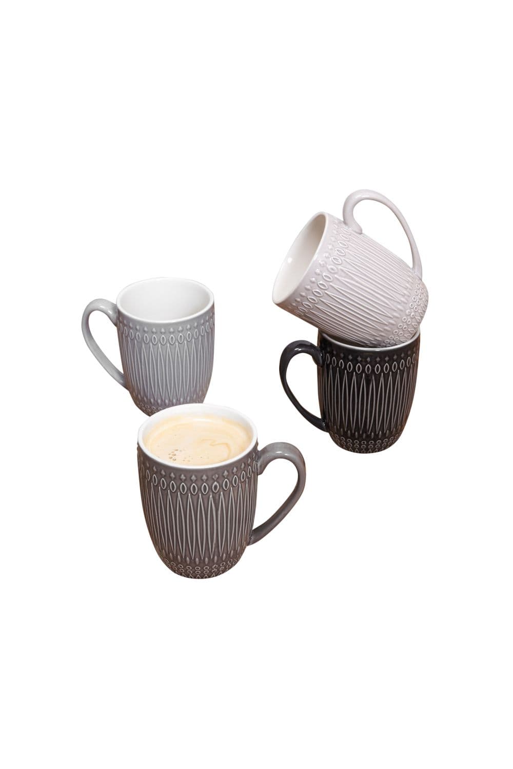 Set of 4 Grey Scale Stoneware Coffee Mugs