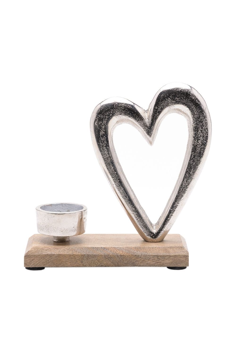Metal Heart & Wood Tealight Holder 16cm