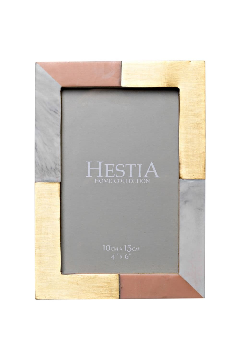 White, Grey & Pink Photo Frame & Brass Inlay 4" x 6"