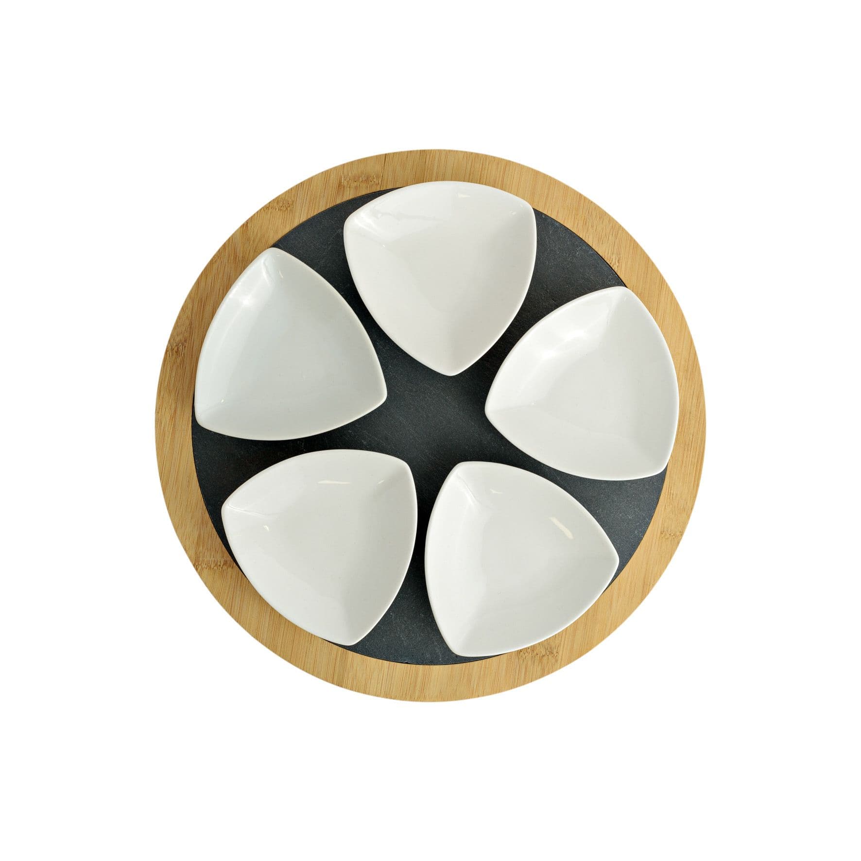 Set of 5 Ceramic Dishes with Round Slate Tray