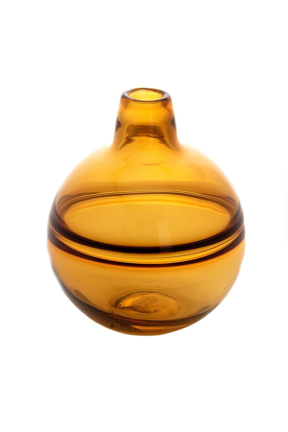Round Amber Coloured Glass Vase - Small