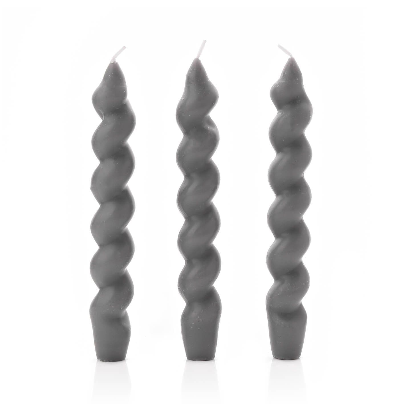 Set of 3 Twisted Taper Candles Charcoal