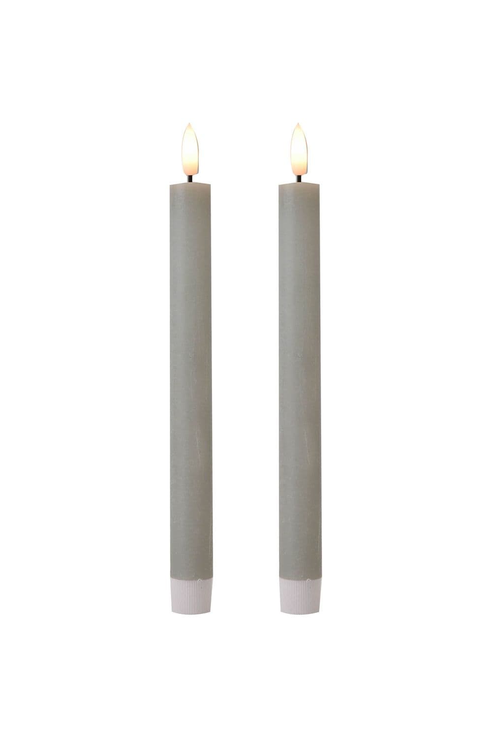 Set of 2 LED Wax Taper Candles Dove Grey 24cm