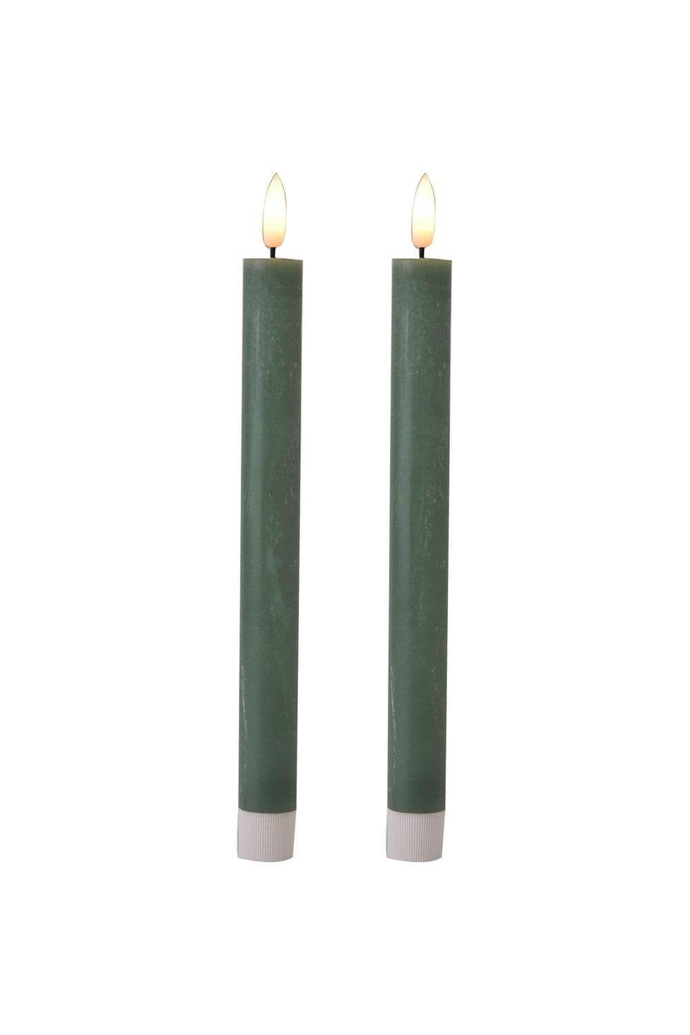 Set of 2 LED Wax Taper Candles Sage 24cm