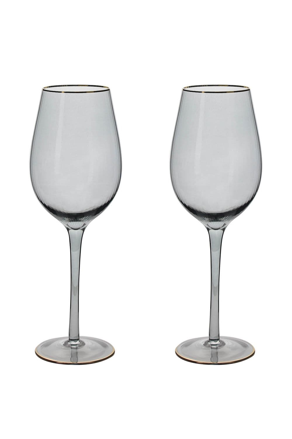 Set of 2 Grey Wine Glasses with Gold Rim