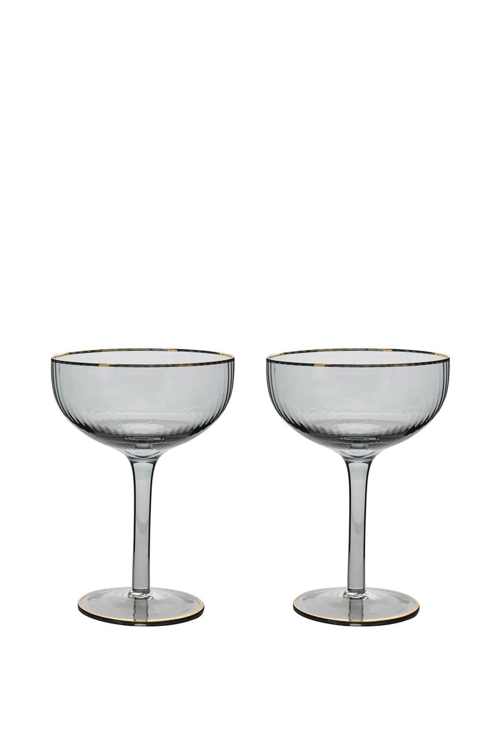 Set of 2 Grey Cocktail Glasses with Gold Rim
