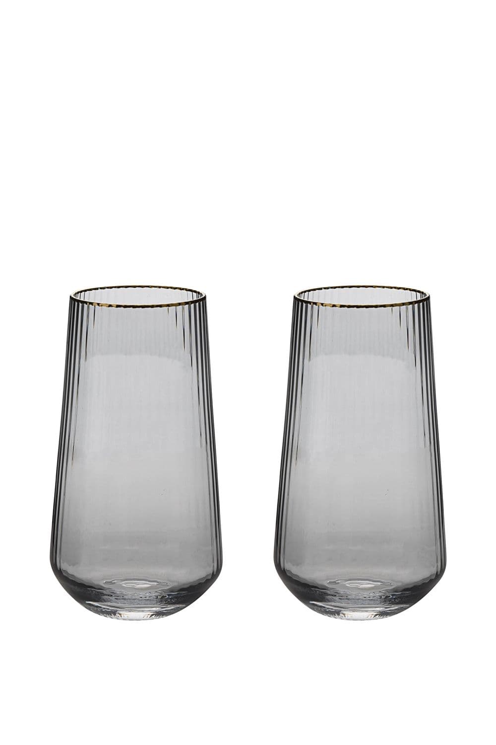 Set of 2 Grey Hi Ball Glasses with Gold Rim