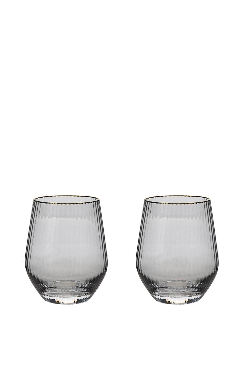 Set of 2 Grey Tumbler Glasses with Gold Rim