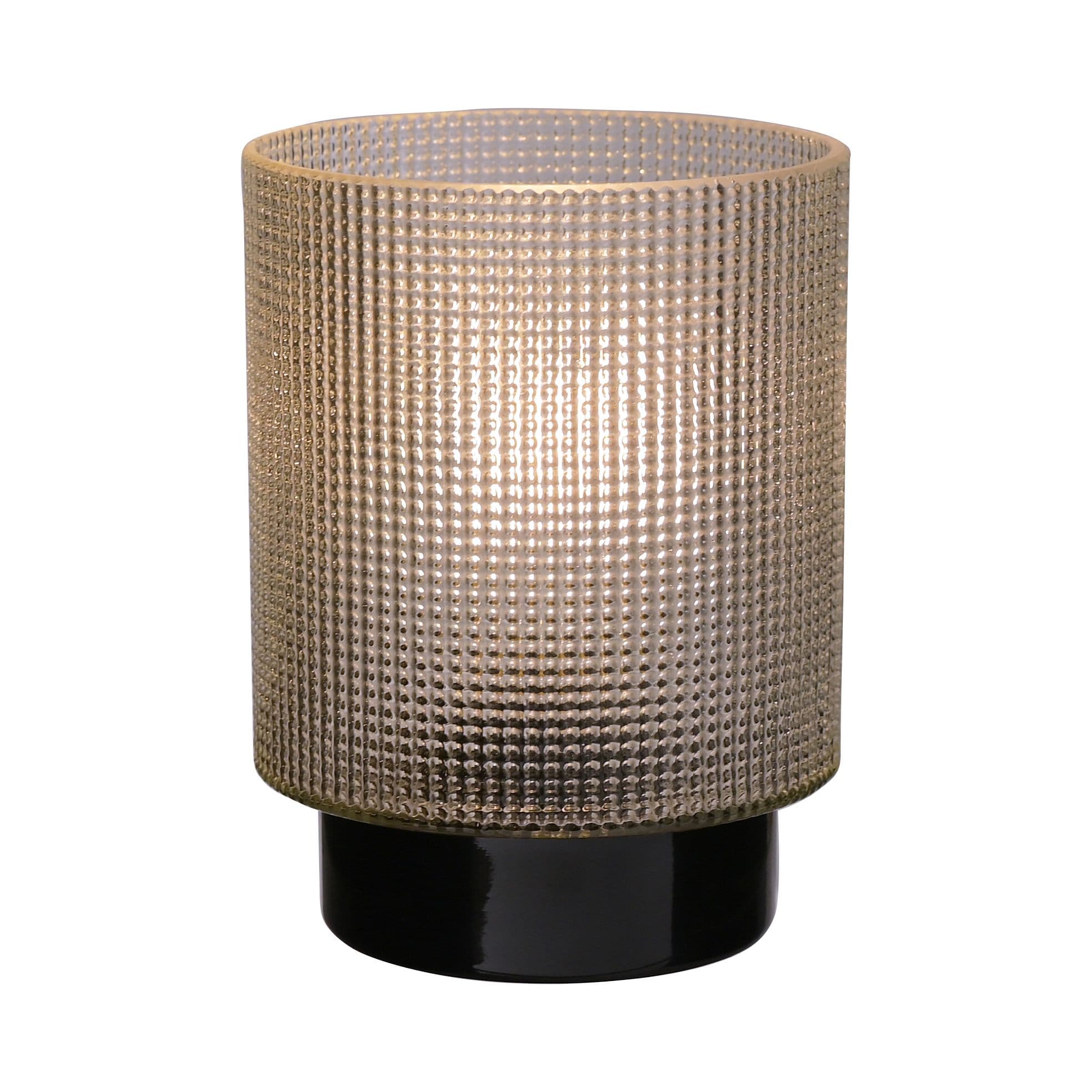 Battery Operated Textured Glass Lamp With Black Base
