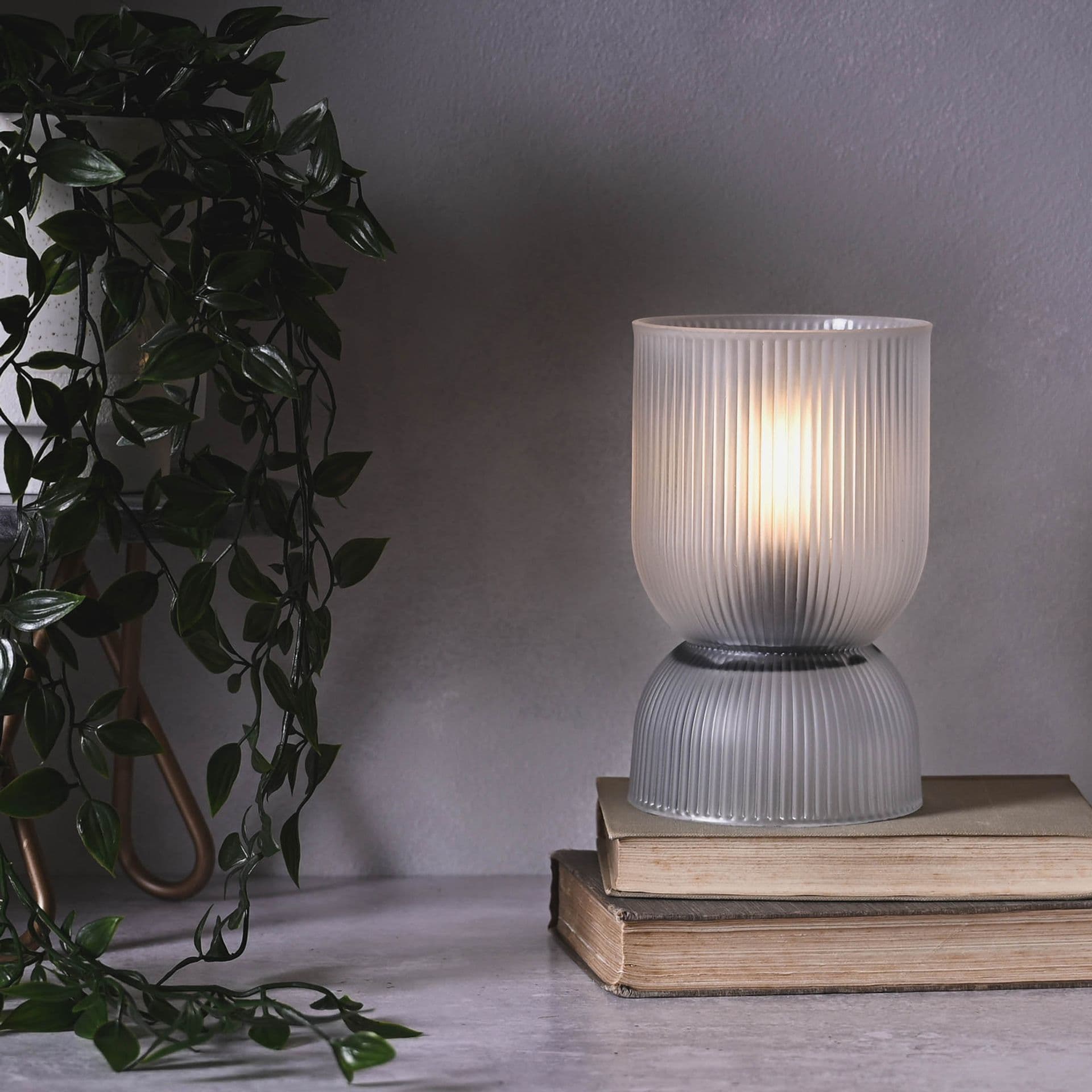 Battery Operated Curved Glass Lamp Frosted White