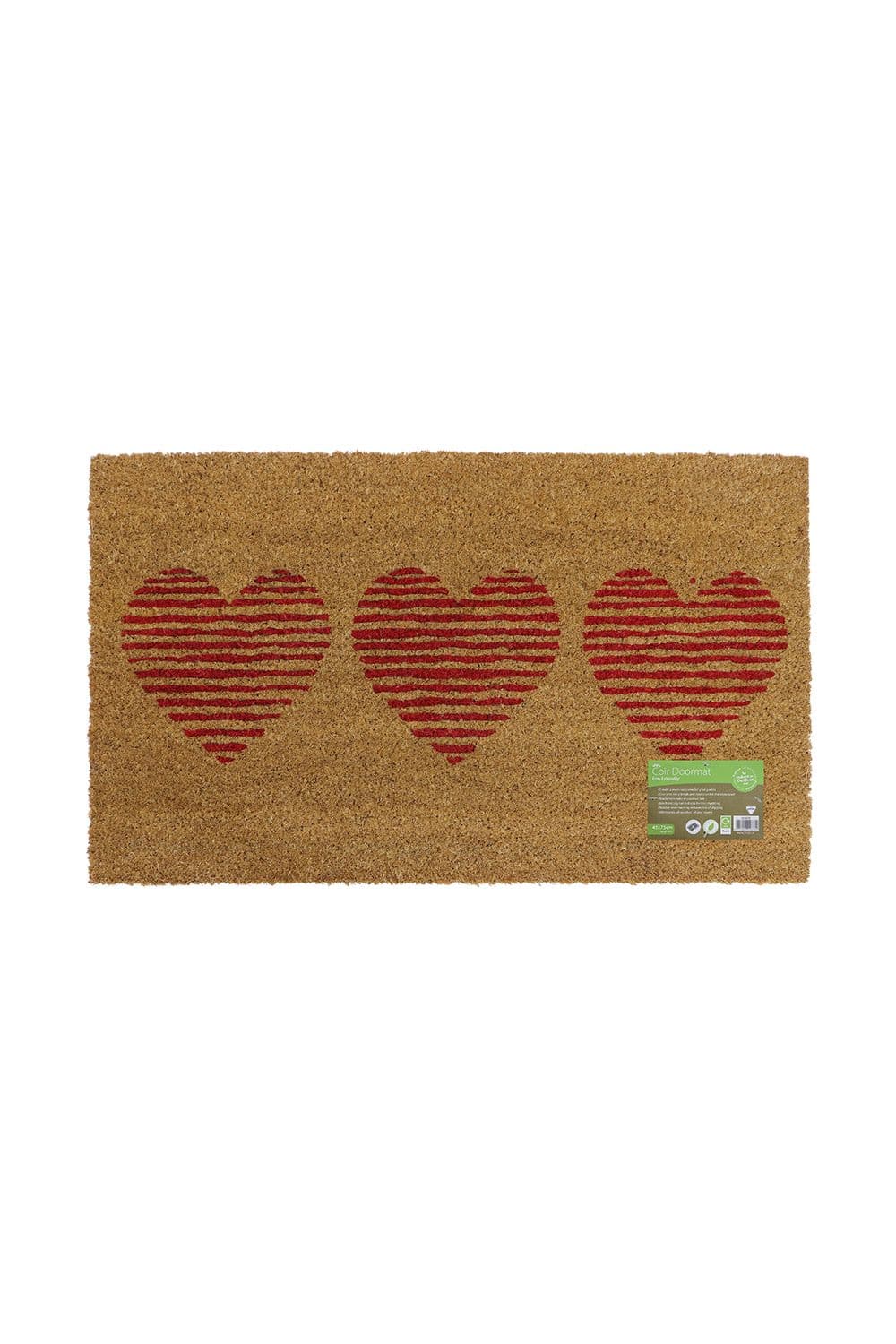 Eco Friendly Latex Backed Coir Door Mat Three Hearts