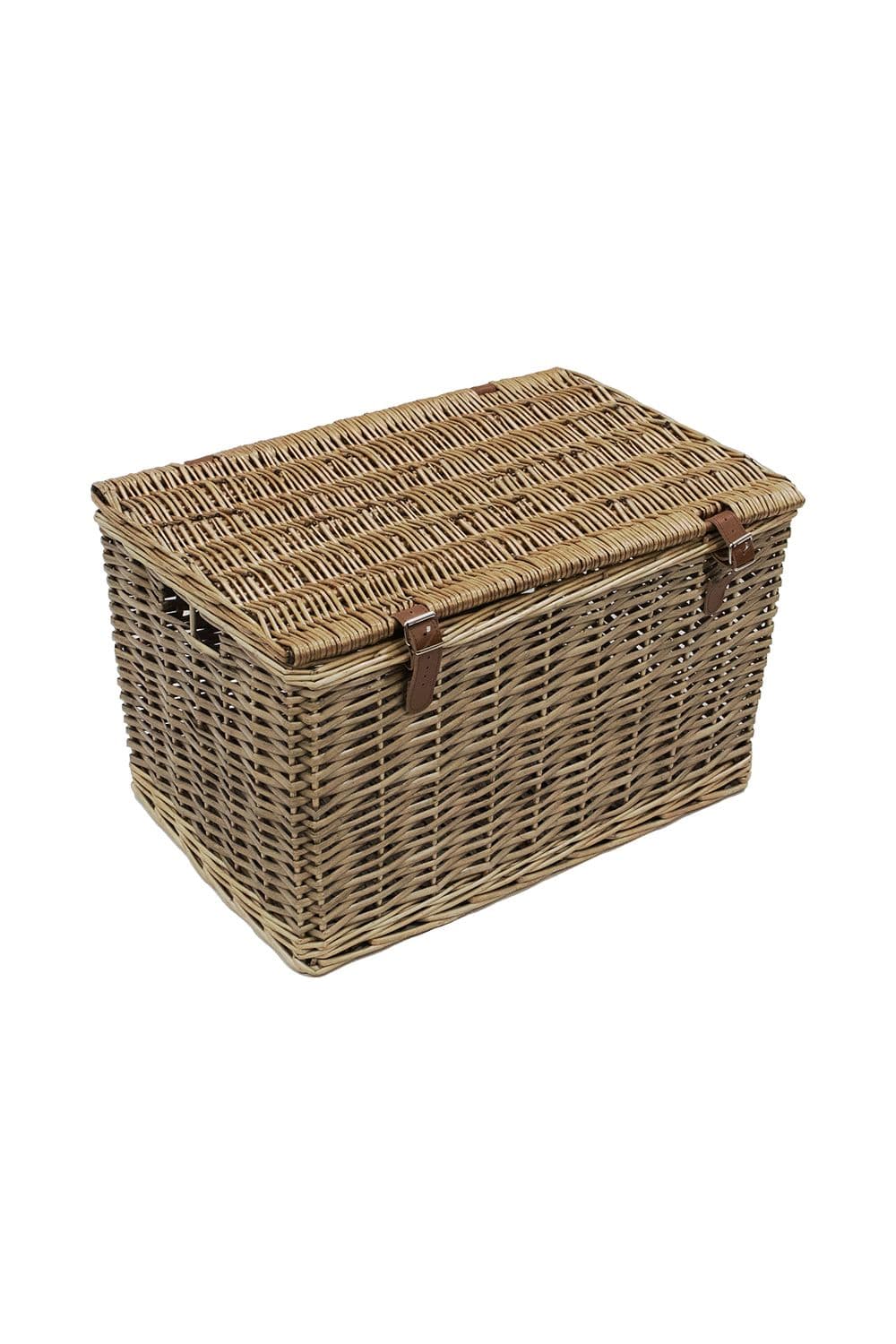 Handmade Buff Wicker Hampers Faux Leather Straps Large