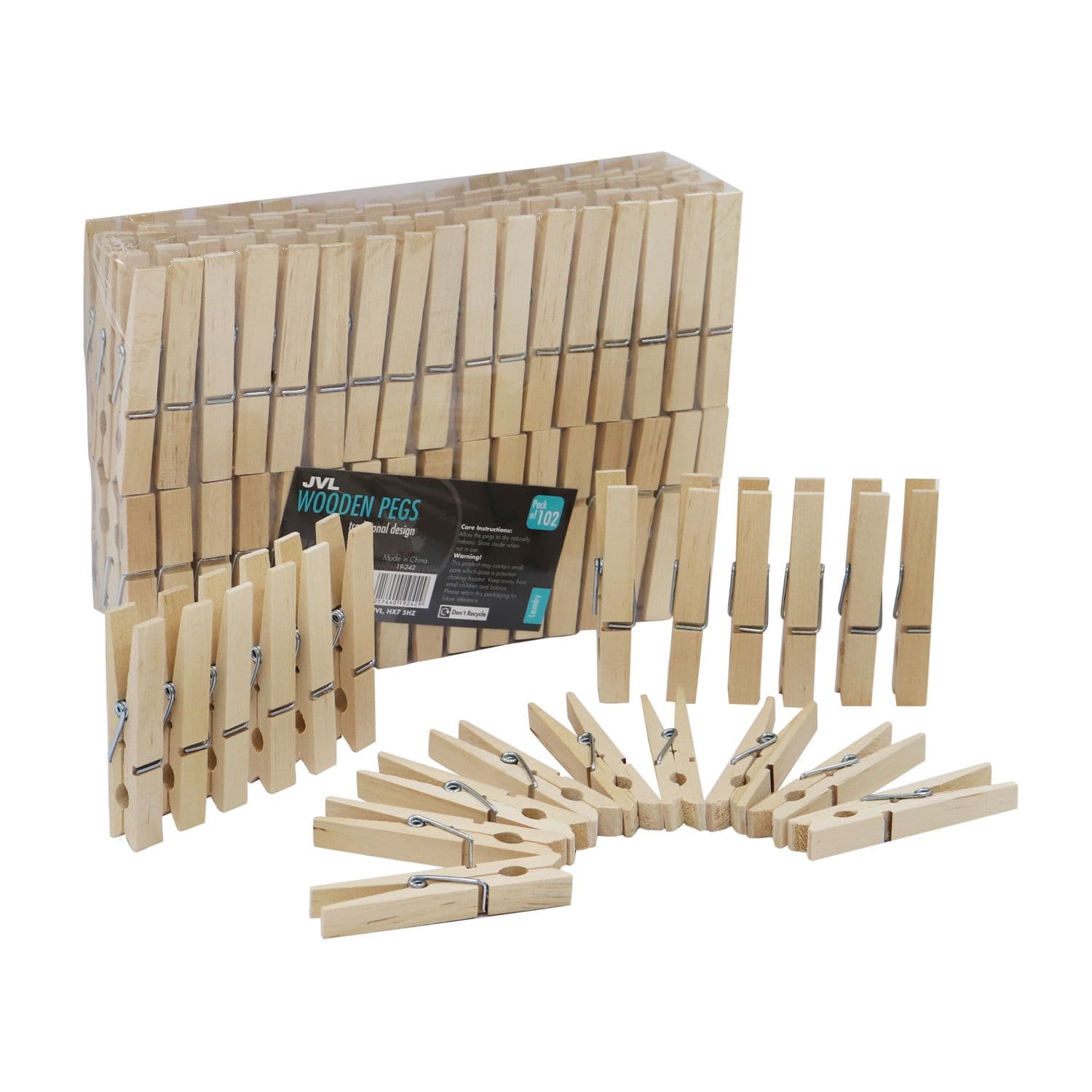Birch Wood Pegs Pack 102 Wooden