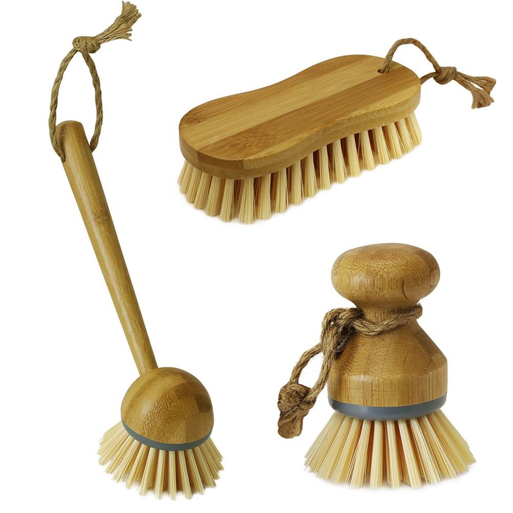 Bamboo Cleaning Essentials Scrubbing Round Dish Brush Set 3