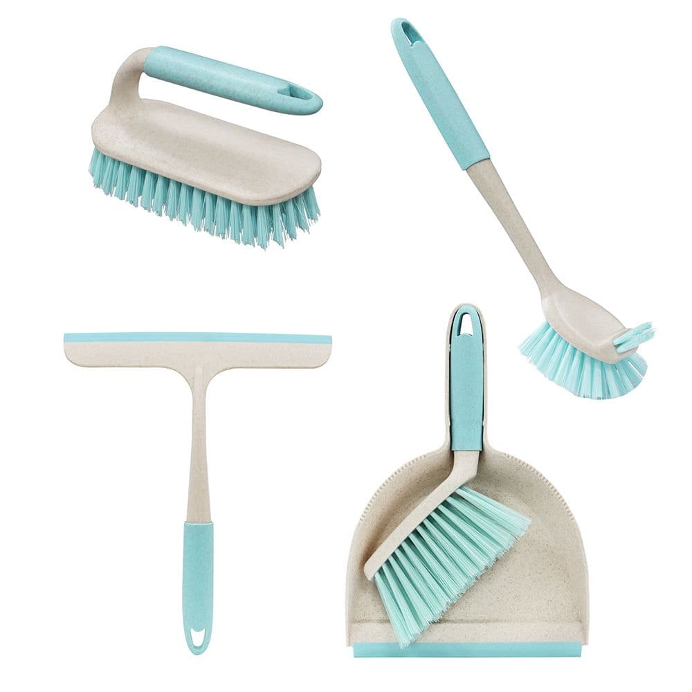 Pro Anit Bac Cleaning Essentials Mini Dust pan Scrubbing Dish Brush Window Squeegee Bundle