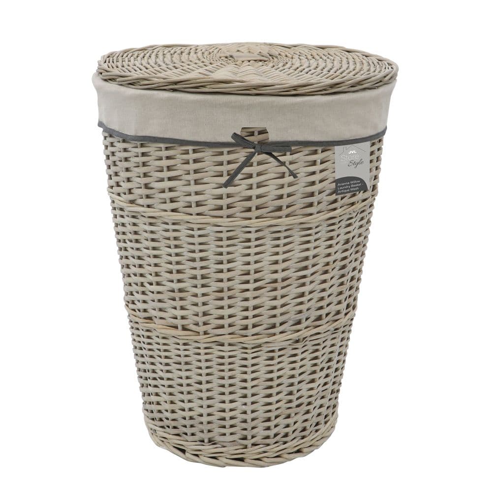 Arianna Round Tapered Willow Linen Laundry Basket Wash