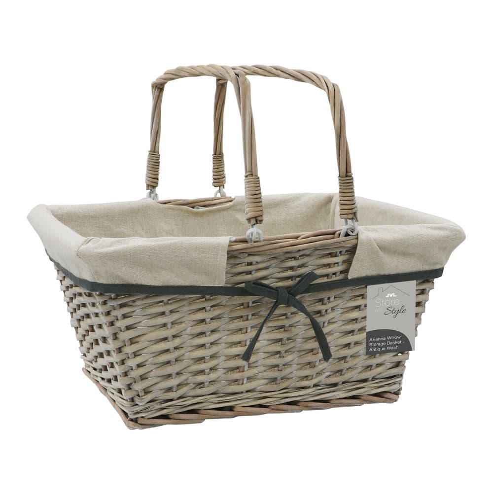 Arianna Rectangular Willow Shopping Basket Wash
