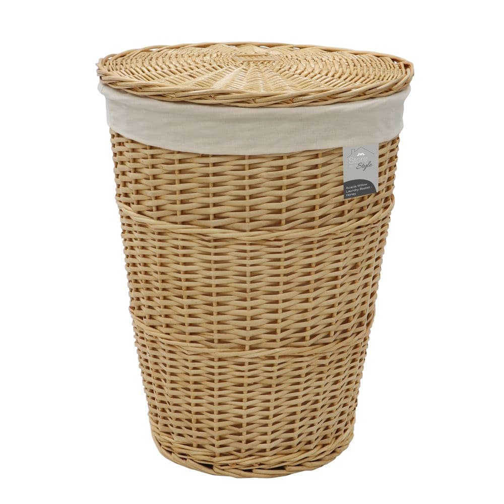 Hand Woven Acacia Round Laundry Willow Basket Lid