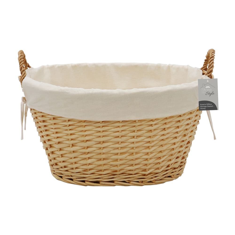 Hand Woven Acacia Oval Laundry Willow Storage Basket Lining
