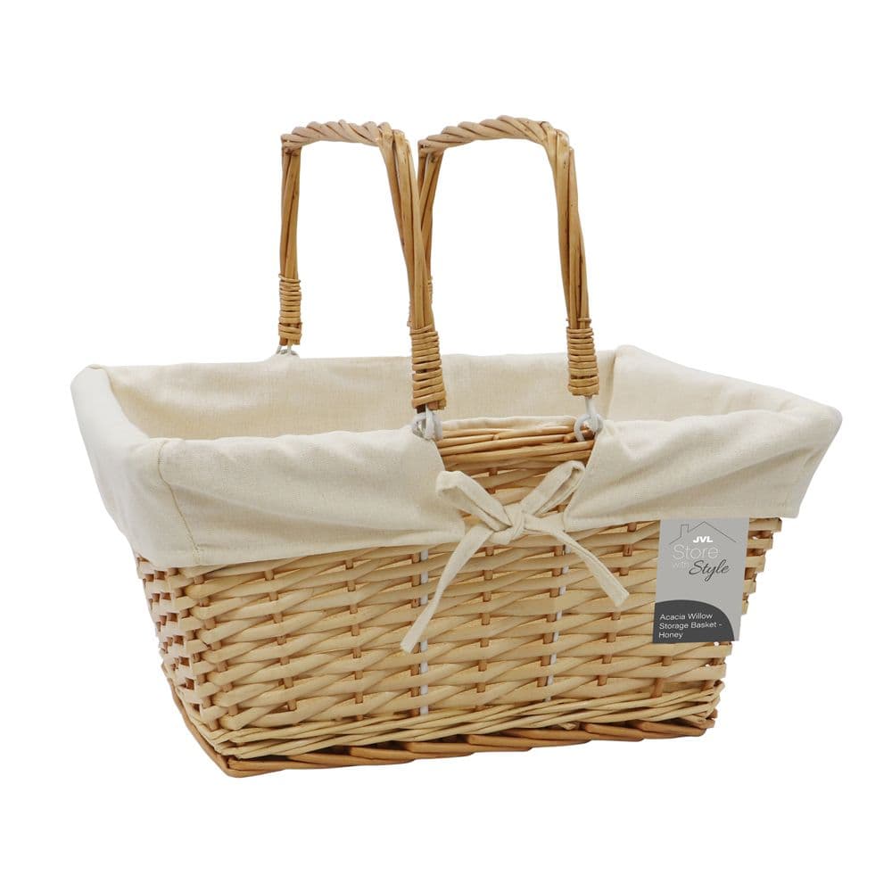 Hand Woven Acacia Rectangular Willow Shopping Basket Handles