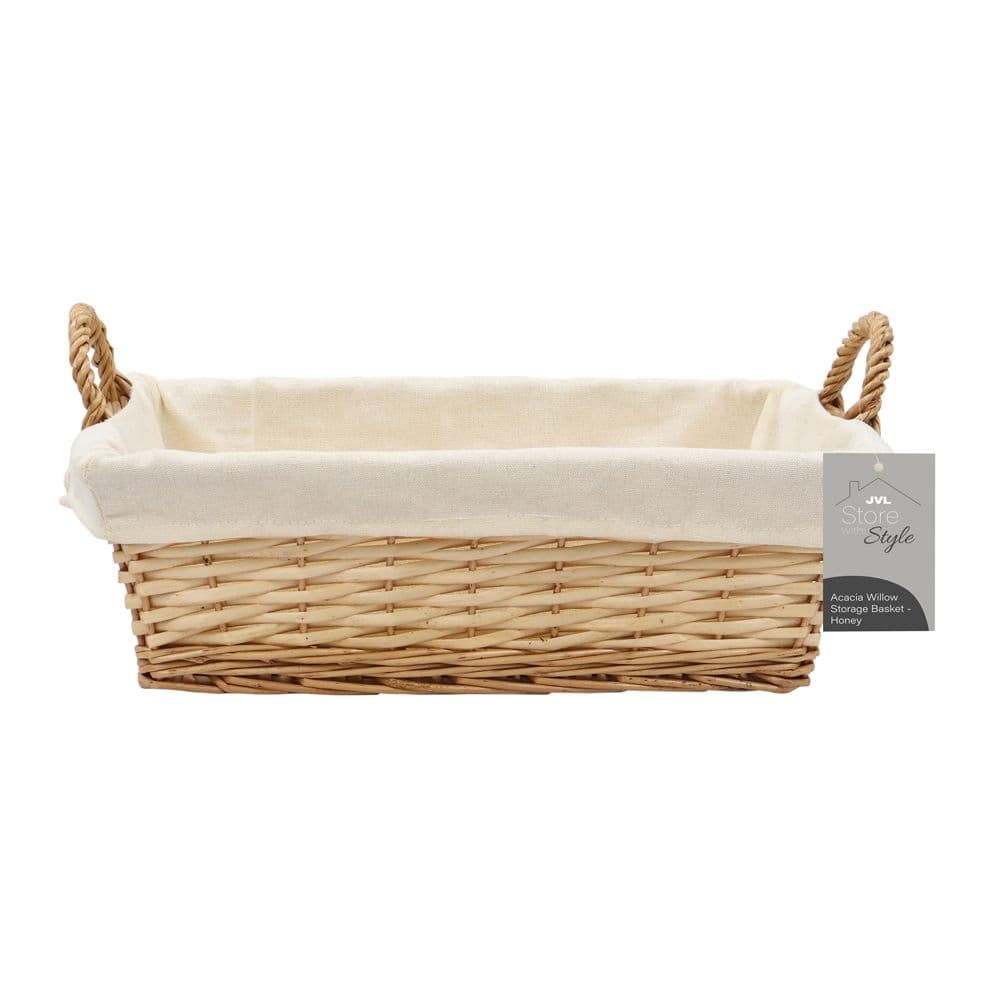 Hand Woven Acacia Rectangular Willow Storage Basket Lining