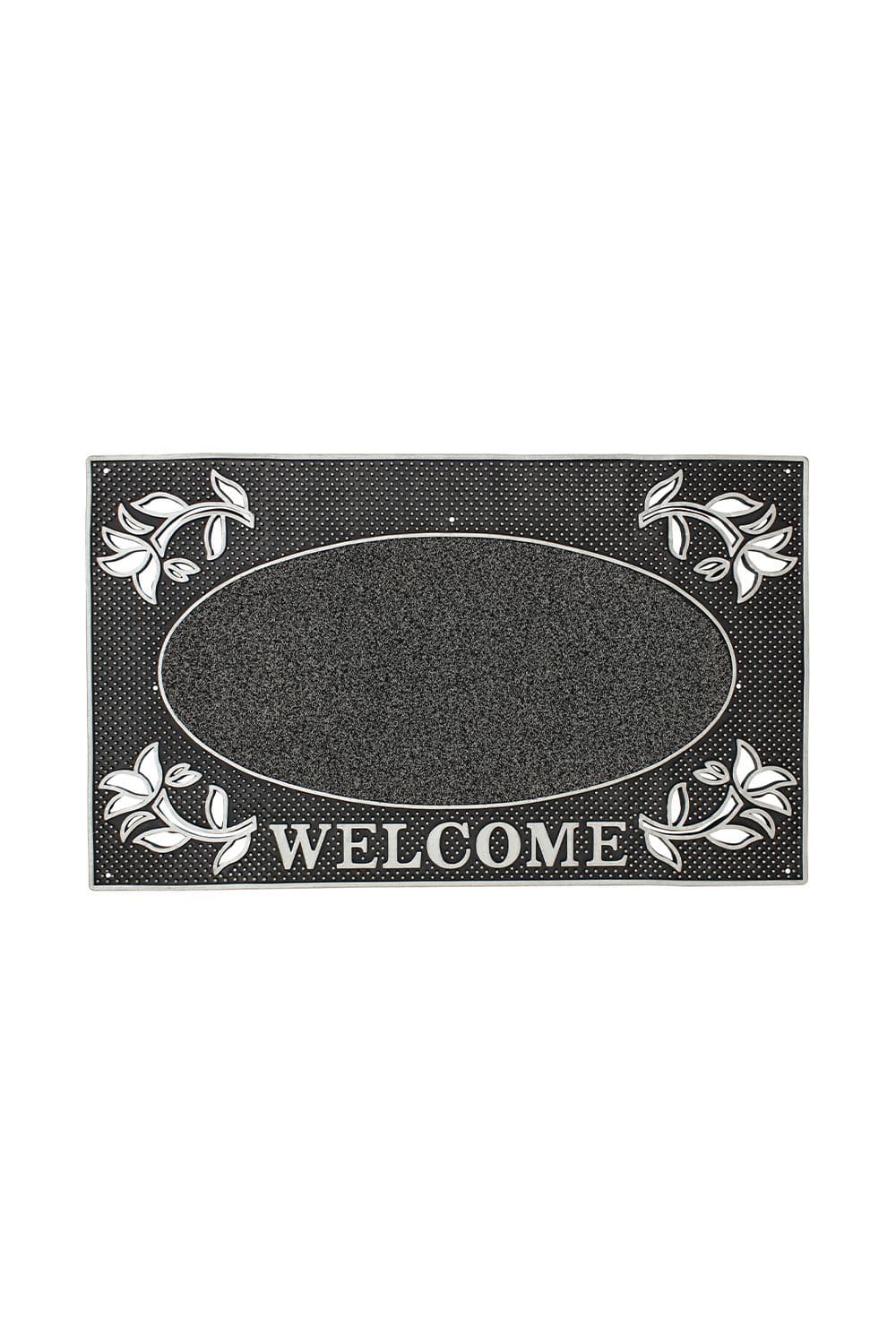 Metallic Look Welcome Floral PVC Scraper Doormat 45x75cm