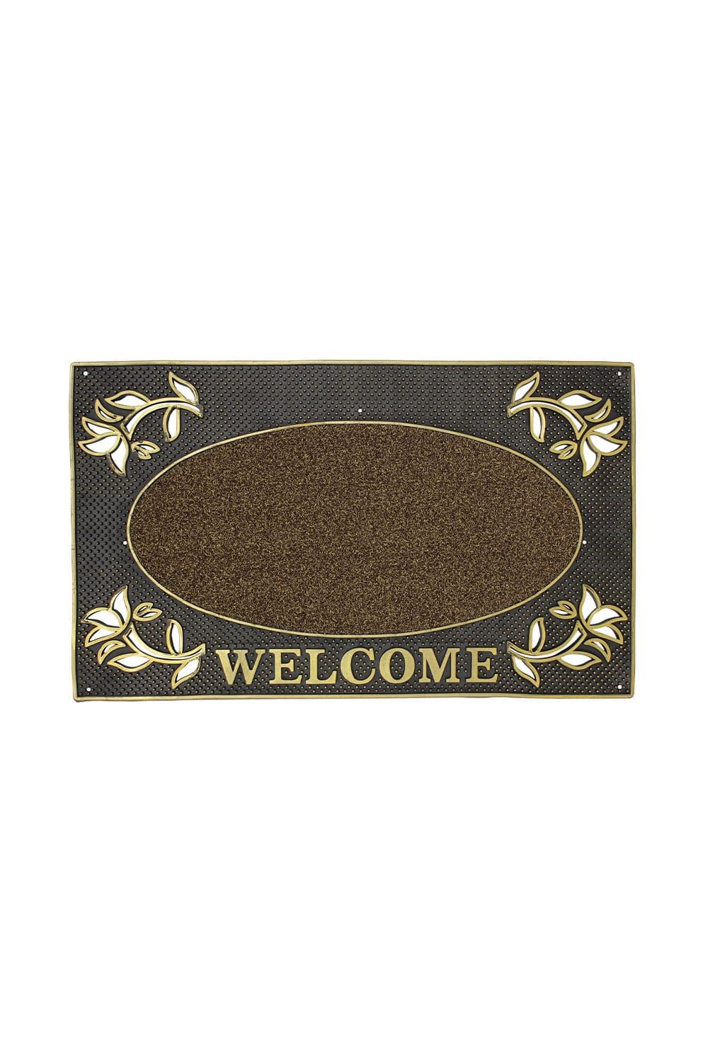 Metallic Look Welcome Floral PVC Scraper Doormat 45x75cm