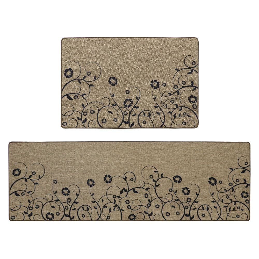 Elegance Machine Washable Doormat Runner Trailing Flower Set