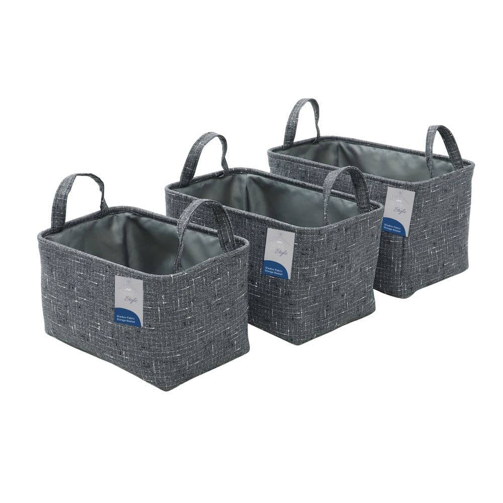 Shadow Rectangular Fabric Storage Baskets Handles Set 3