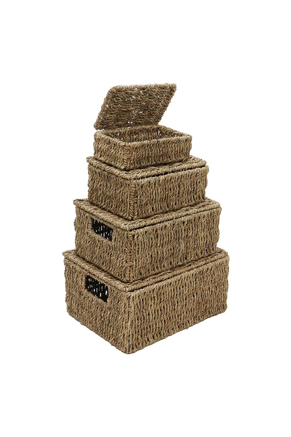 Seagrass Set 4 Rectangular Lidded Storage Baskets