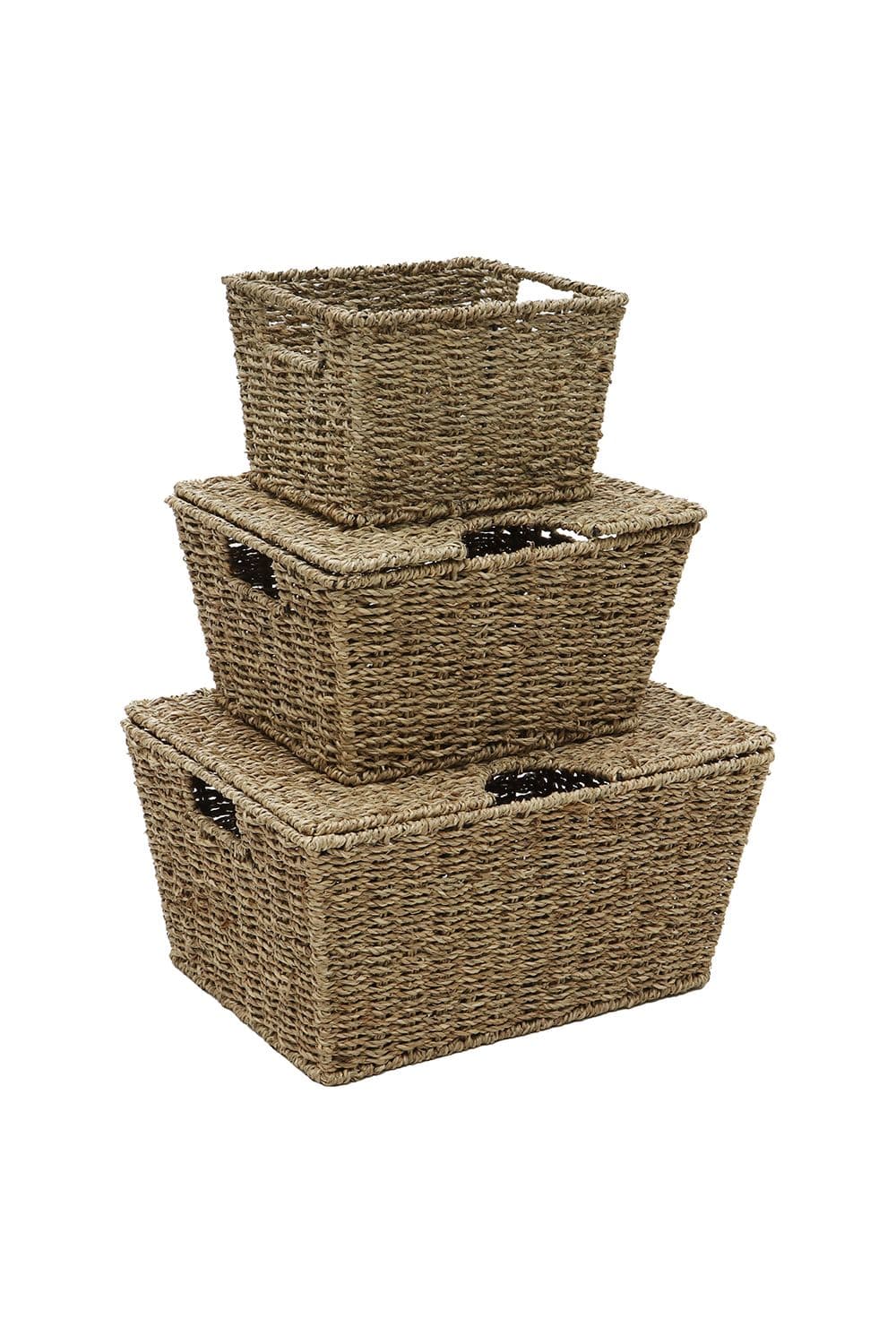 Seagrass Set 3 Rectangular Lidded Storage Storage Baskets