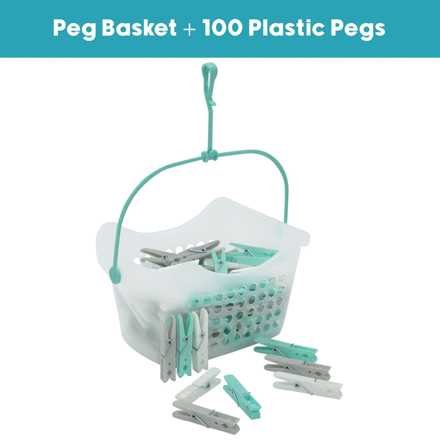 Plastic Peg Basket 100 Strong Hold Pegs