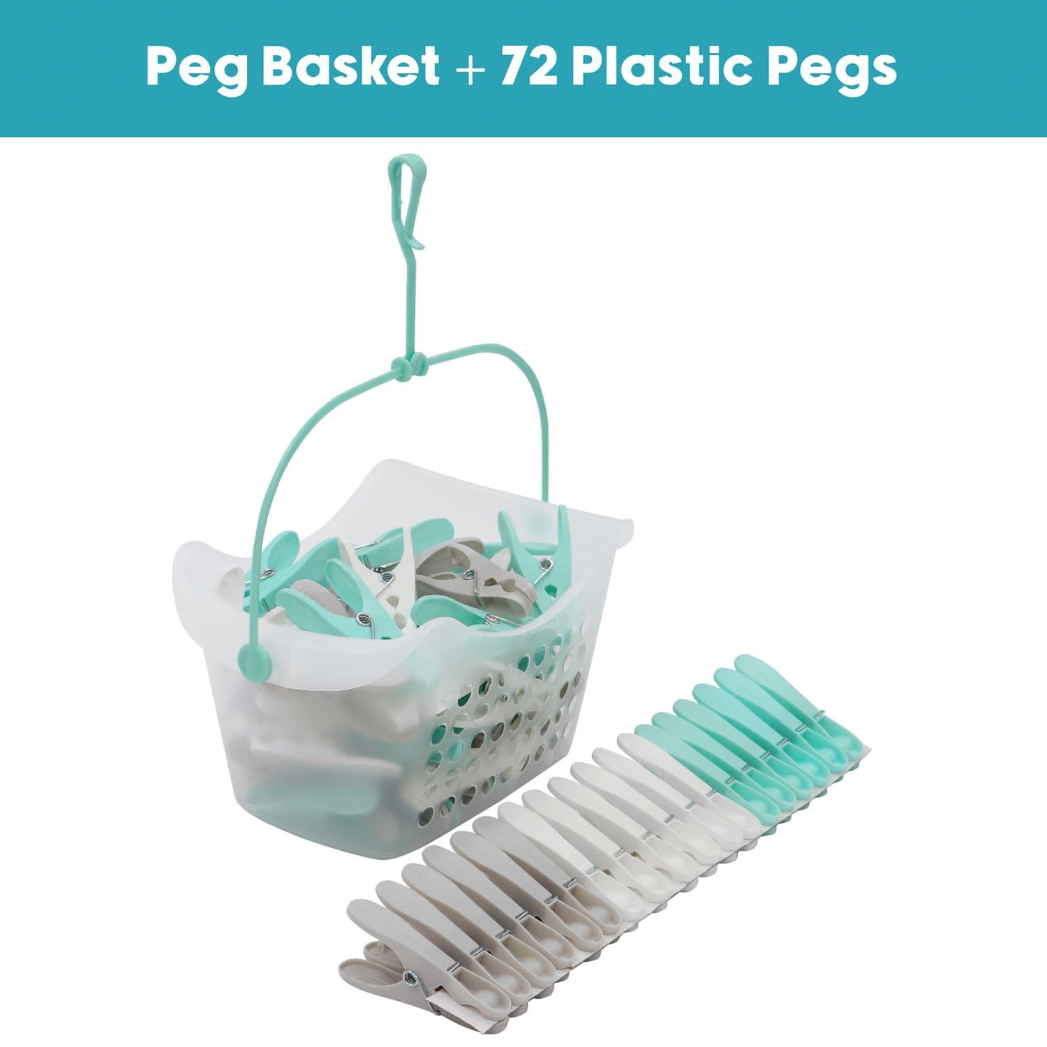 Plastic Peg Basket 72 Extra Strong Pegs Aqua