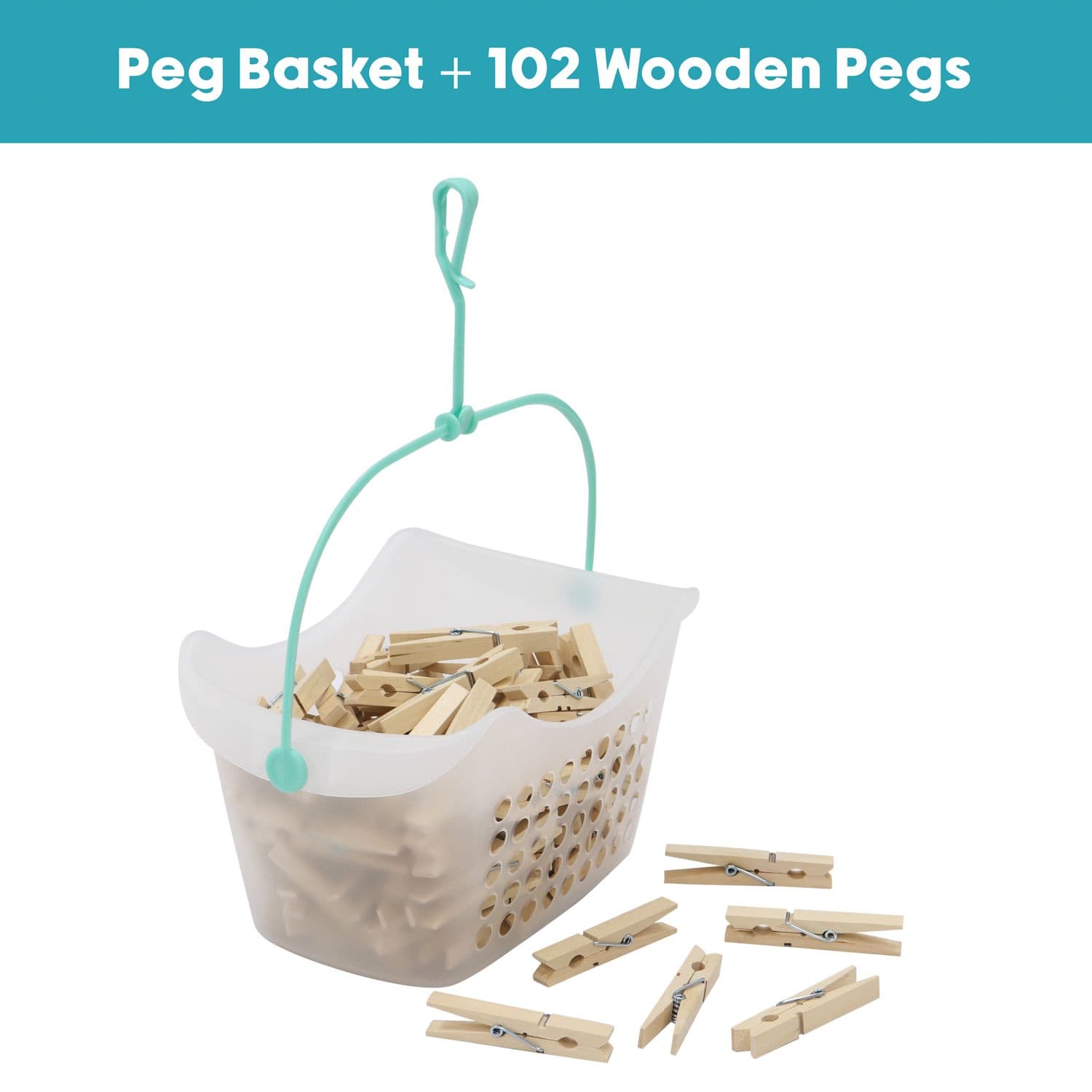 Plastic Peg Basket 102 Birch Wood Pegs