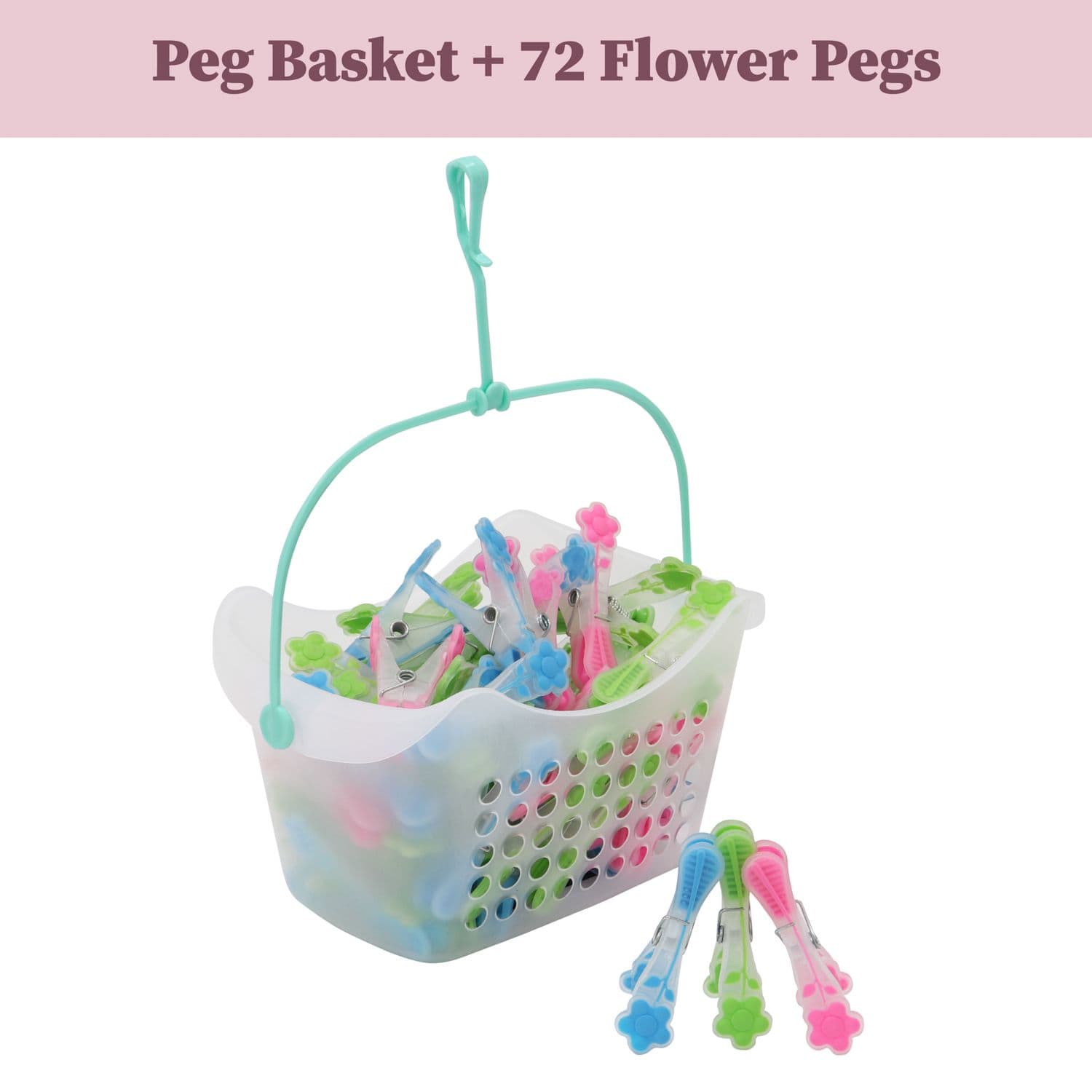 Plastic Peg Basket 72 Prism Soft Touch Flower Design Pegs